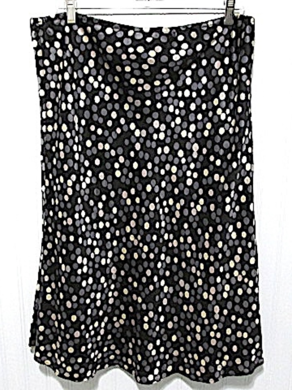 Allison Taylor Black Polka Dot Satin Silk Pull-on Skirt, Size XL